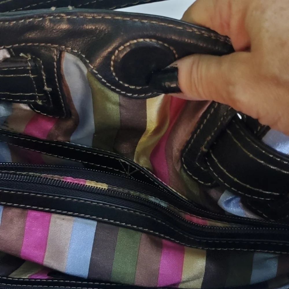 Tignanello Black Silver Leather Hobo Bag